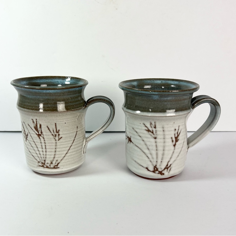 Pottery mugs set of two‎ handmade art pottery potter cups Signed